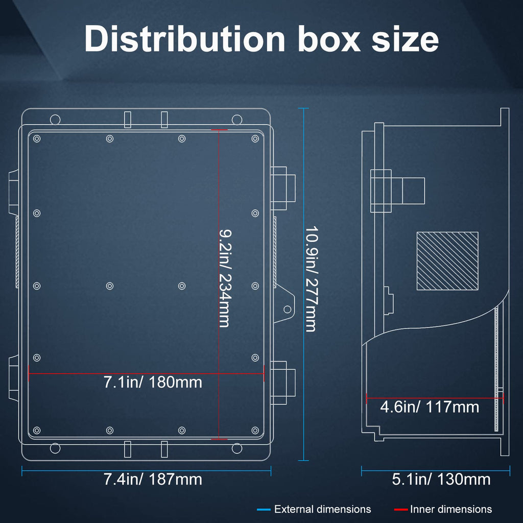 Namunanee Outdoor Electrical Junction Box, ABS Water Resistant Enclosure with Internal Mounting Panel & Hinged Cover, 9.2" H* 7" L* 4.6" W