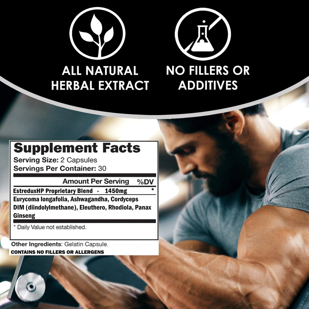 VH Nutrition ESTREDUX HP - with DIM | Estrogen Blocker for Men* | 1450mg of Maximum Strength Hormone Support, Tongkat Ali, Ashwagandha | 60 Capsules