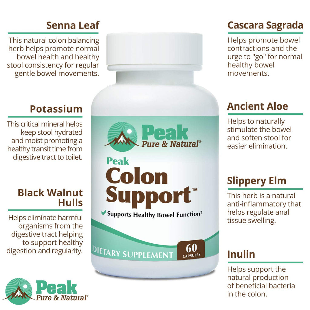 Peak Pure & Natural Colon Support - Colon Cleanse and Detox Supplement for Digestive Health - Gut Health Support with Inulin and Senna Leaf Extracts - with Fiber, Prebiotics, and Probiotics - 2 Pack