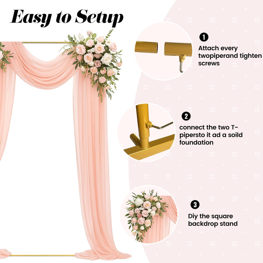 Metal Wedding Arch Backdrop Stand 6.6x3.3 FT Gold Square Balloon Arch Frame for Ceremony Party Birthday Bridal Baby Shower Anniversary Arbor Balloon Decoration