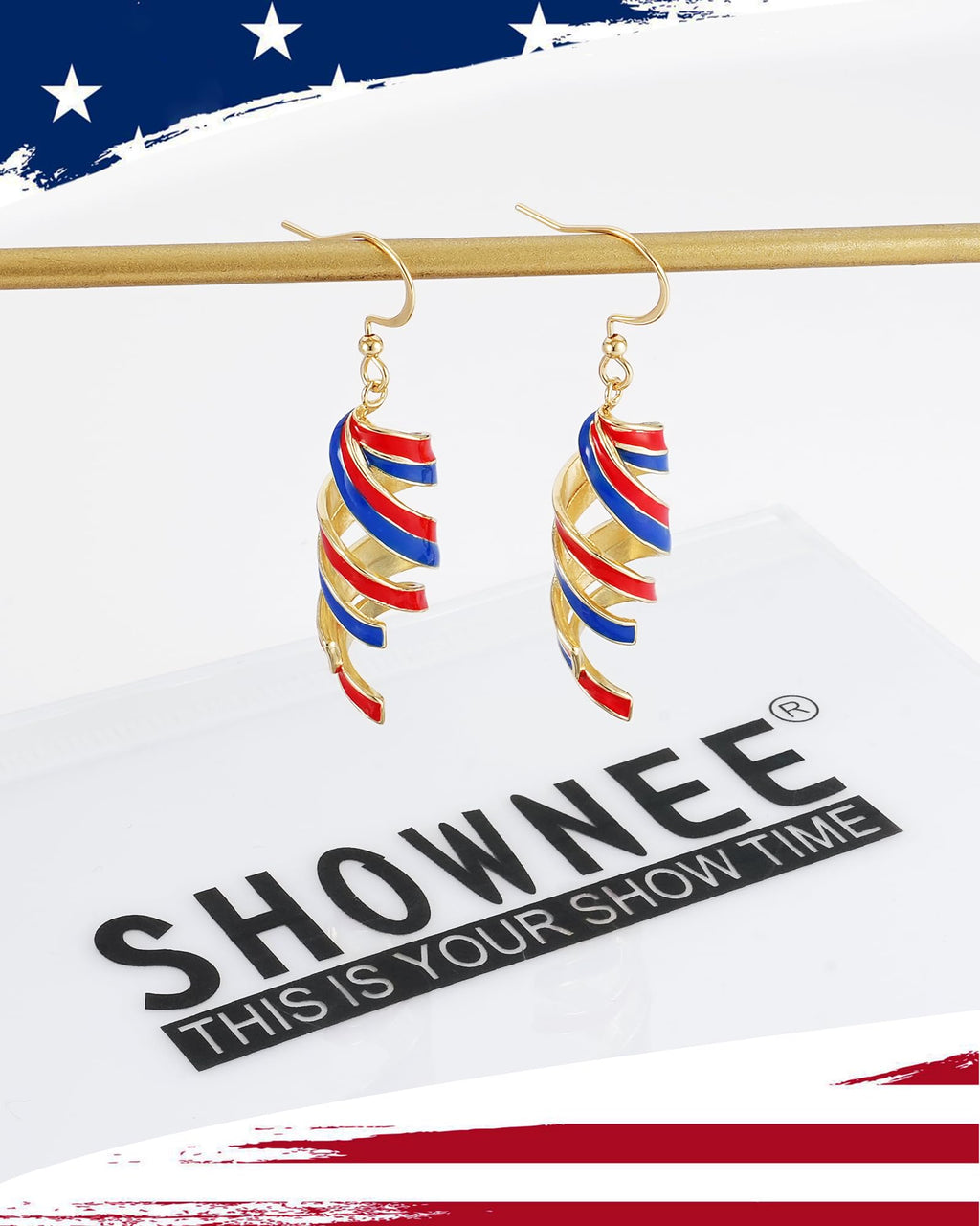 shownee Gold Dangle Patriotic Earrings for Women American Flag Red White Blue Earrings 250th Anniversary USA Merchandise 4th of july Independence Day Gifts