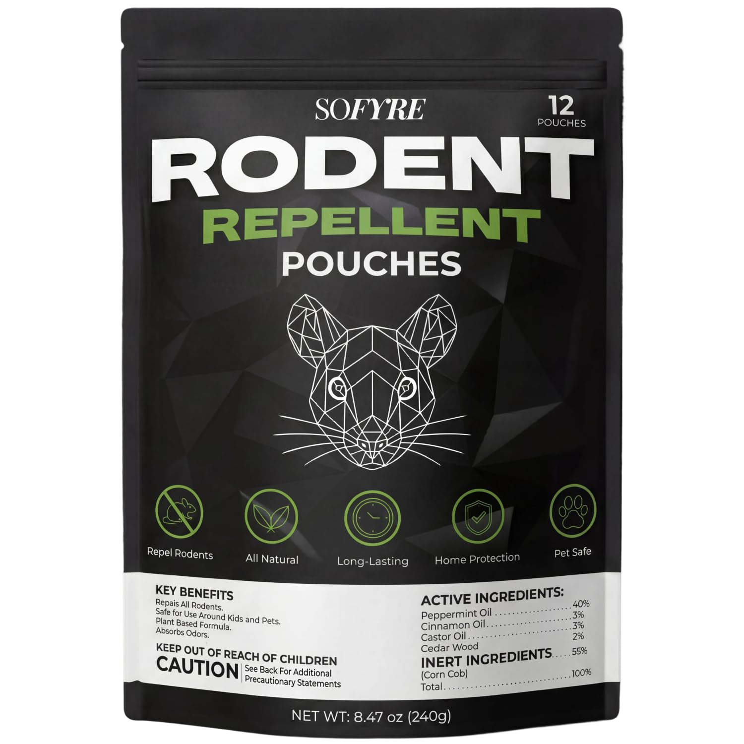 SoFyre Rodent Repellent Pouches 12-Pack Mouse Repellent for Home RV Garage Car Basement, Mice Indoor & Outdoor Deterrent, Peppermint Cinnamon Cedarwood Rat Repellent, Plant-Based Natural Pest Control