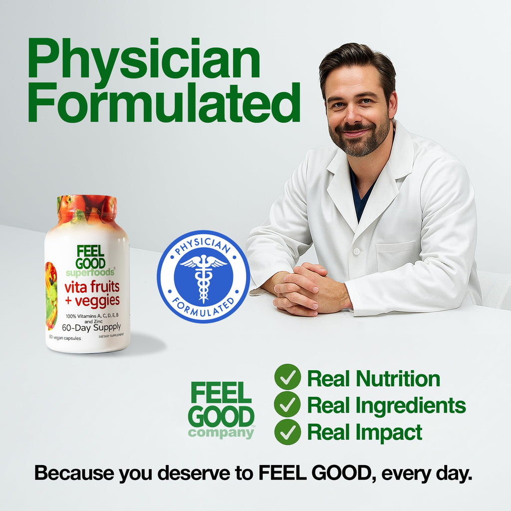 FeelGood Superfoods 1000mg Immune Support Capsules Made with 25 Organic Fruits and Vegetables, Strong Immunity Boosters with Vitamins A, C, D3, and Zinc, 60 Count