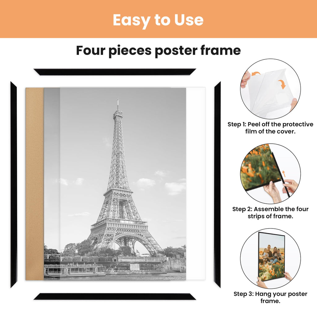 upsimples 24x36 Poster Frame, Easy Slide-In Assembly, Black, 3 Pack