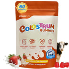 YISANFLO 60 Servings Colostrum Gummies | Delicious 1g per Serving Grass Fed Bovine Colostrum Supplement | Colostrum Chews for Gut Health, Immunity, Hair, Skin and Beauty | Strawberry Flavor