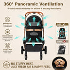 PAWPUBBY 6-in-1 Pet Stroller for Medium Dogs up to 50 lbs, Luxury Black & Gold Dog Stroller with Detachable Carrier, Foldable Travel Cat Stroller, Removable Pet Car Seat, 360° Rotating Wheels