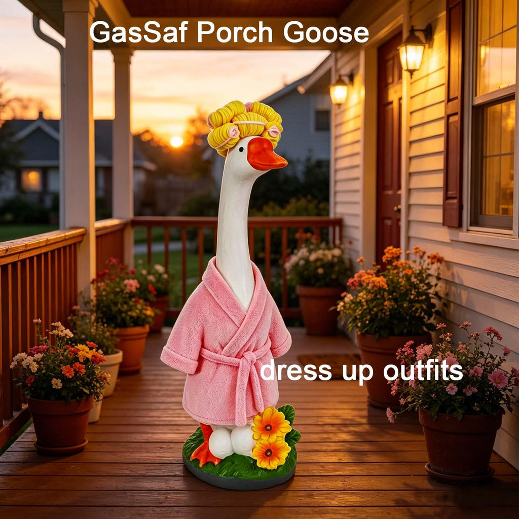 GasSaf 23" Large Porch Goose Garden Decor, Resin White Goose Statue Standing Independently, Vibrant Cygnus Figurine for Patio Balcony Lawn and Entryway Accent, Indoor and Outdoor Garden Sculpture