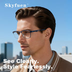 SKYFUEN Unbreakable Progressive Reading Glasses Men Multifocus Metal Full Frame, Blue Light Blocking/UV400 Protection Computer Readers with Durable Flexible Spring Hinges(Gunmetal+Navy Blue, +2.50)