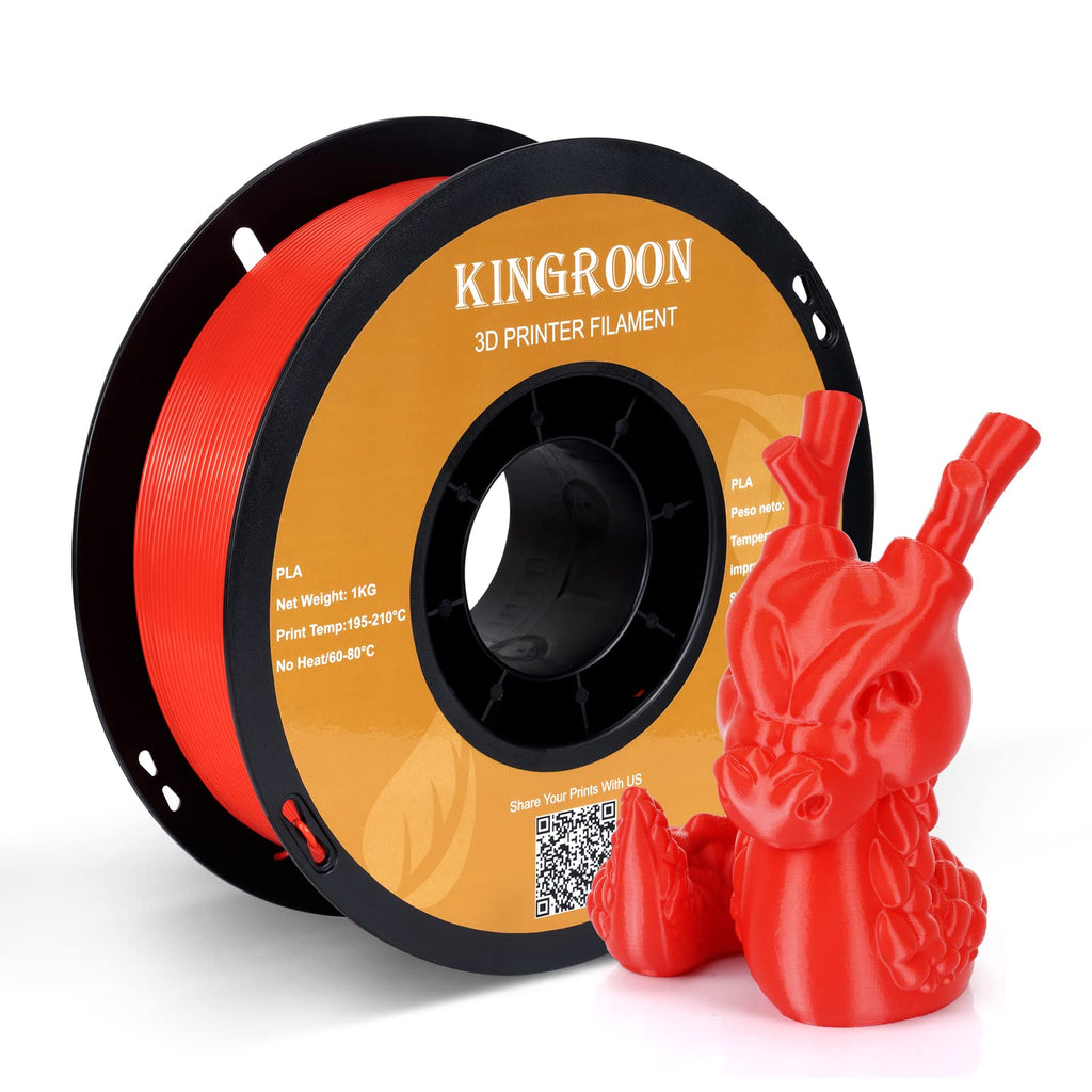 Kingroon PLA 3D Printer Filament, Dimensional Accuracy +/- 0.02 mm, 1 kg Spool(2.2lbs), 1.75 mm，Red