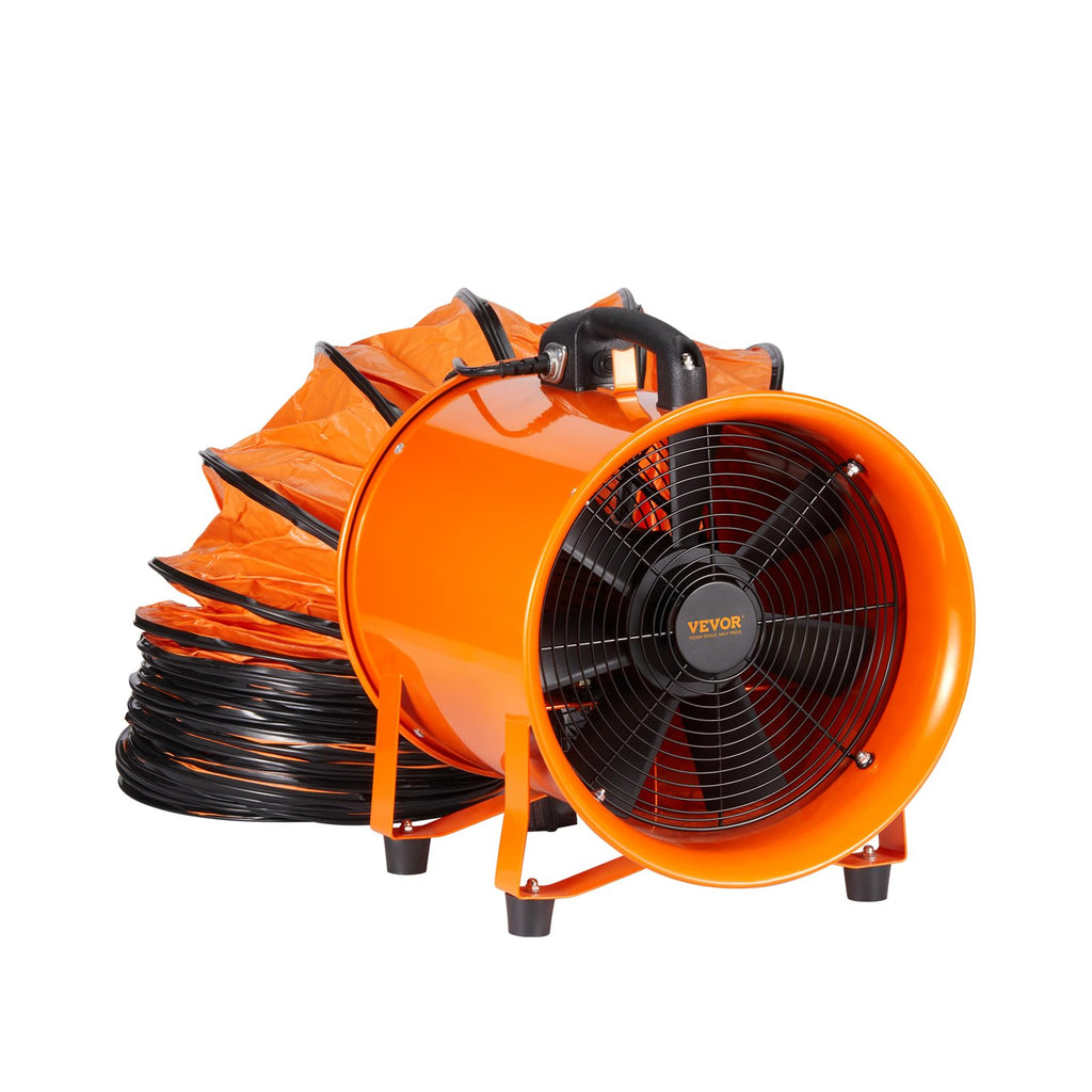 VEVOR Air Mover Blower Fan 10 Inch, 1893CFM 380W with 16.4ft Flexible Duct, Industrial Portable Ventilator Blower/Exhaust, Orange