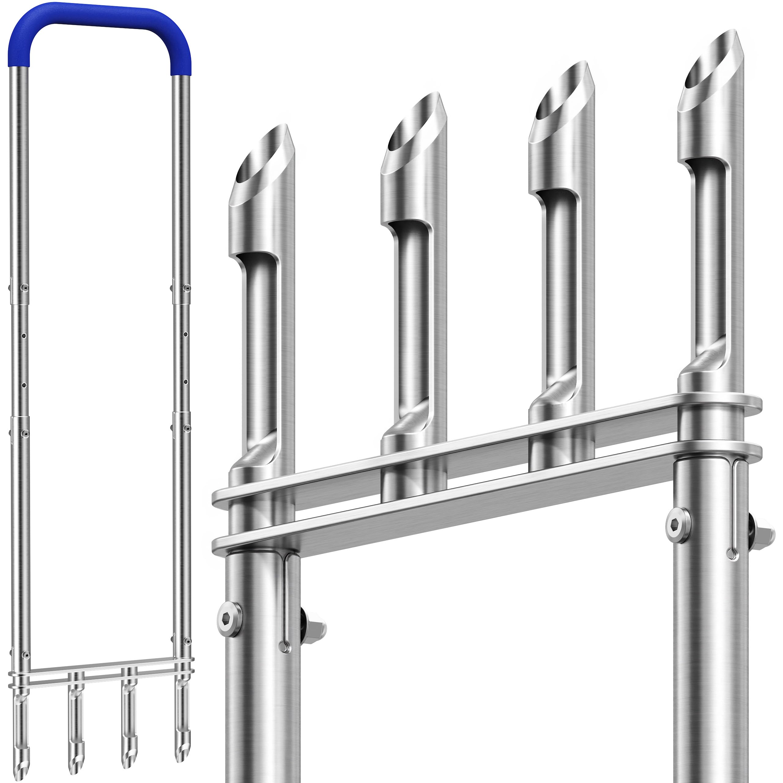 Knee-Friendly Manual Lawn Aerator Tool –Adjustable SUS304 Stainless Steel Core Aerator for Grass, Yard Aeration Tool with 4 Hollow Tines for Lawn Care and Compacted Soil,43.3"-48.5",Silver