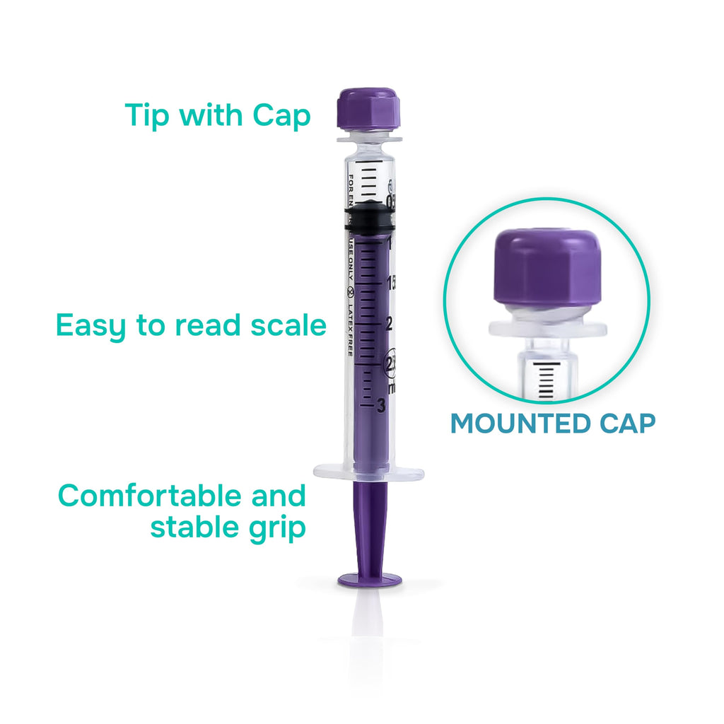 ONE-CARE ENFit Syringes 3ml with Mounted Cap, Sterile, 30/bx Blister-Packed Syringes