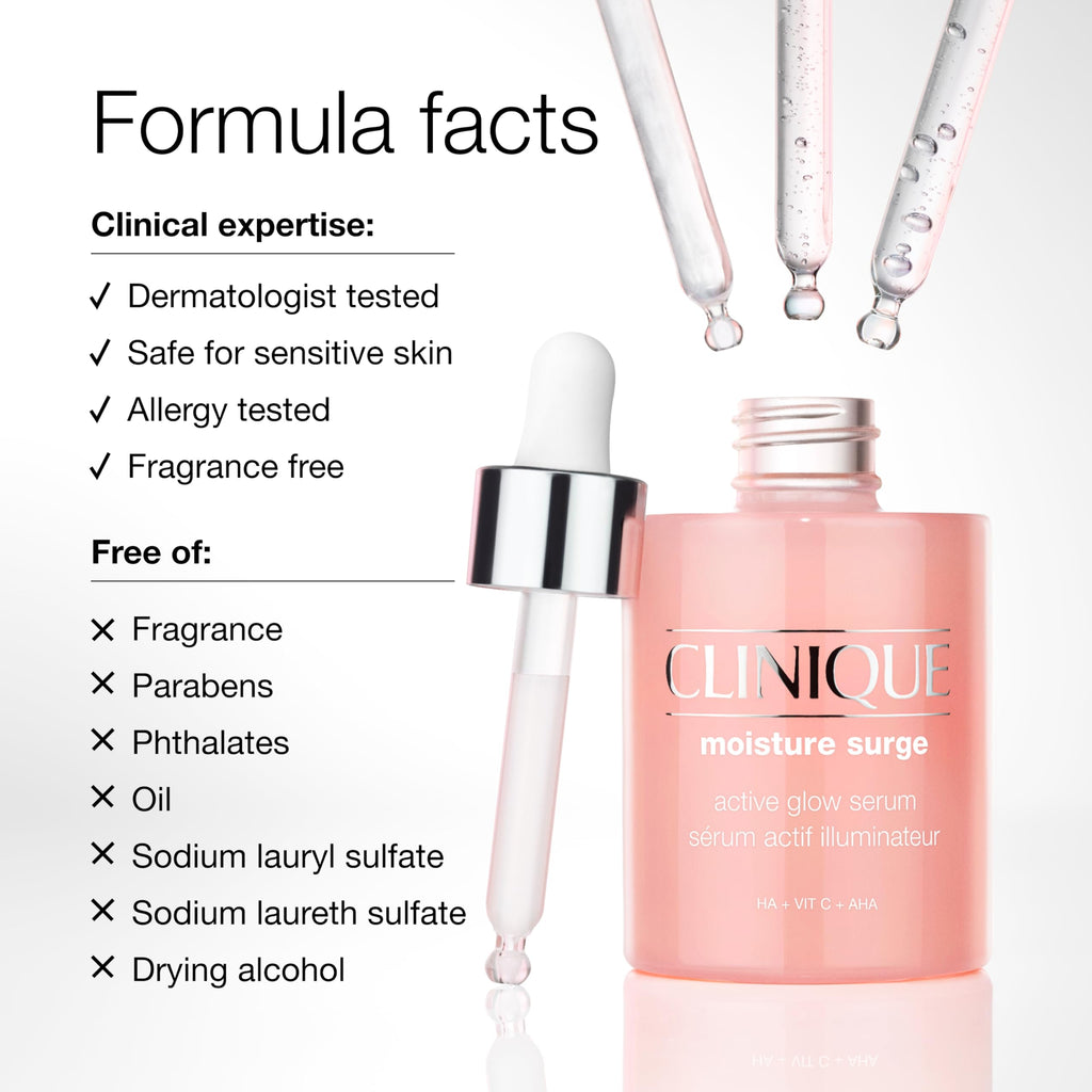 Clinique Moisture Surge Active Glow Serum with Lactic Acid, Hyaluronic Acid + Vitamin C | Hydrating, Lightweight + Oil Free, 1 fl. oz.