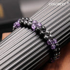 Triple Protection Bracelet for Women, Genuine Healing Crystal Bracelet Amethyst Black Obsidian Hematite 6mm, Pyramid Energy Crystal Beads Bracelets Stone Bracelets for Mom Wife for Protection Balance