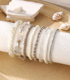 Noessla Boho Beaded Bracelets for Women Stackable Irregular Natural Stone Bead Stretch Bracelet Set 8PCS Costume Jewelry Gifts for Her(Beige)