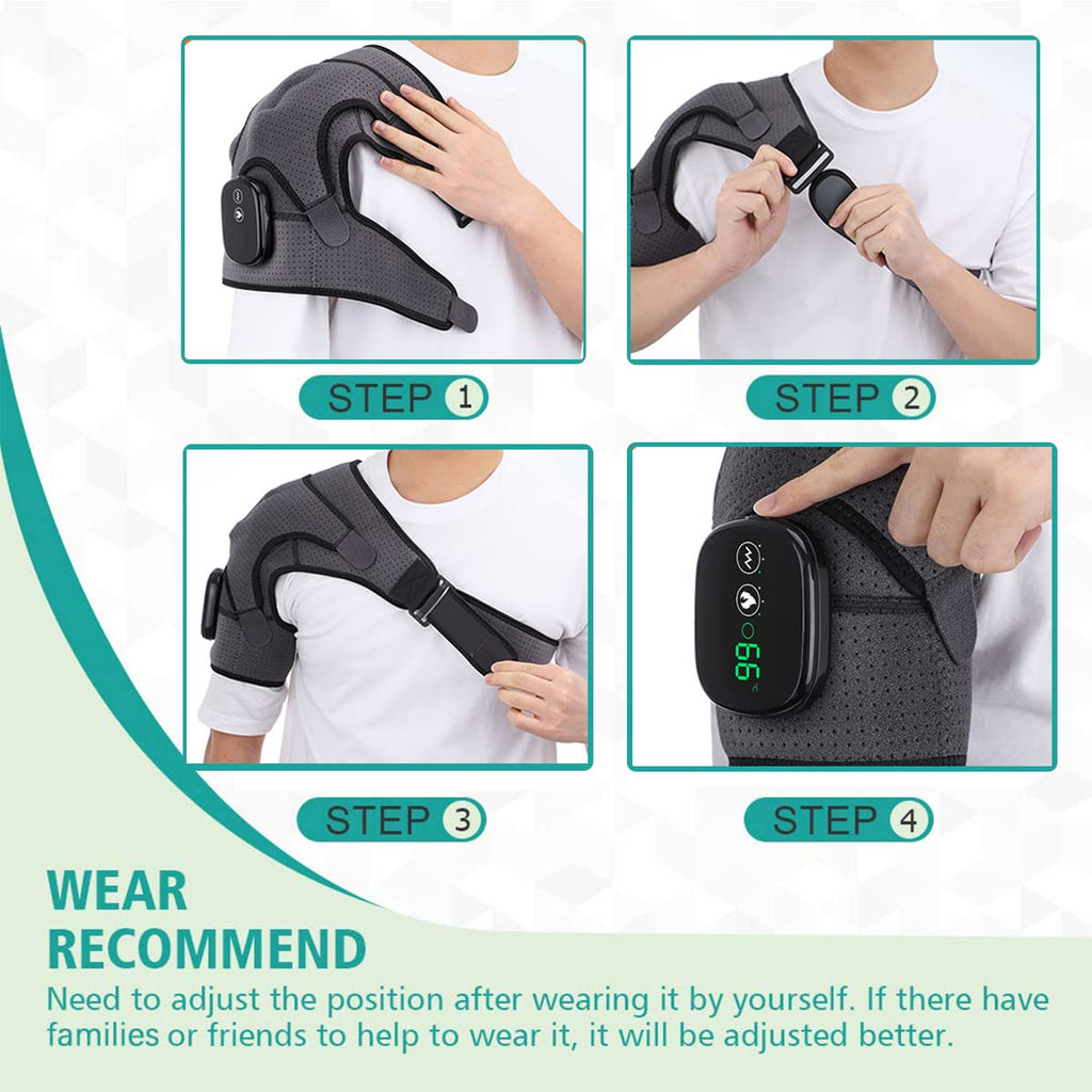 BINGONE Heated Shoulder Wrap, Shoulder Heating Pads Massager for Men Women, Electric Cordless Vibration Massage Heated Shoulder Braces with 3 Heating Setting, Left Right Shoulder Massage