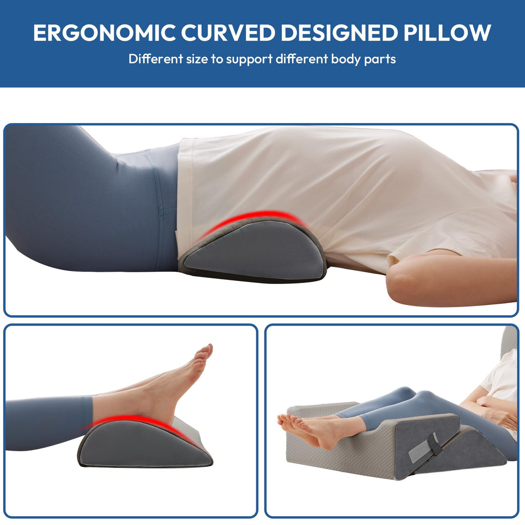 Ahpmeoa 6PCS Wedge Pillow Set for After Surgery, Back Pillow for Bed Sitting Up, Orthopedic Bed Wedge for Body, Leg Pain Relief, Memory Foam Pillow for Post Surgery, Sleeping, Acid Reflux, Gerd, Grey