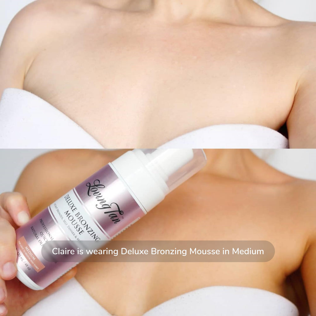 Loving Tan Deluxe Self Tanning Bronzing Mousse, Medium - Streak Free, Professional Quality Sunless Tanning - Up to 5 Self Tanner Applications per Bottle, Cruelty Free, Naturally Derived DHA - 4 FL Oz