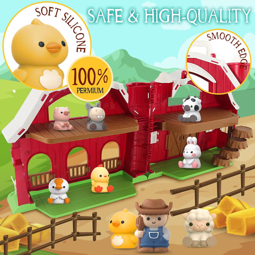 AuroTops Toys for 1 2 3 Years Old Boys and Girls, Big Barn Playset with Farm Animal, Preschool Montessori Toy, Farm Playset with Big Red Barn & Farmer, Christmas & Birthday Gift Toy for Kids