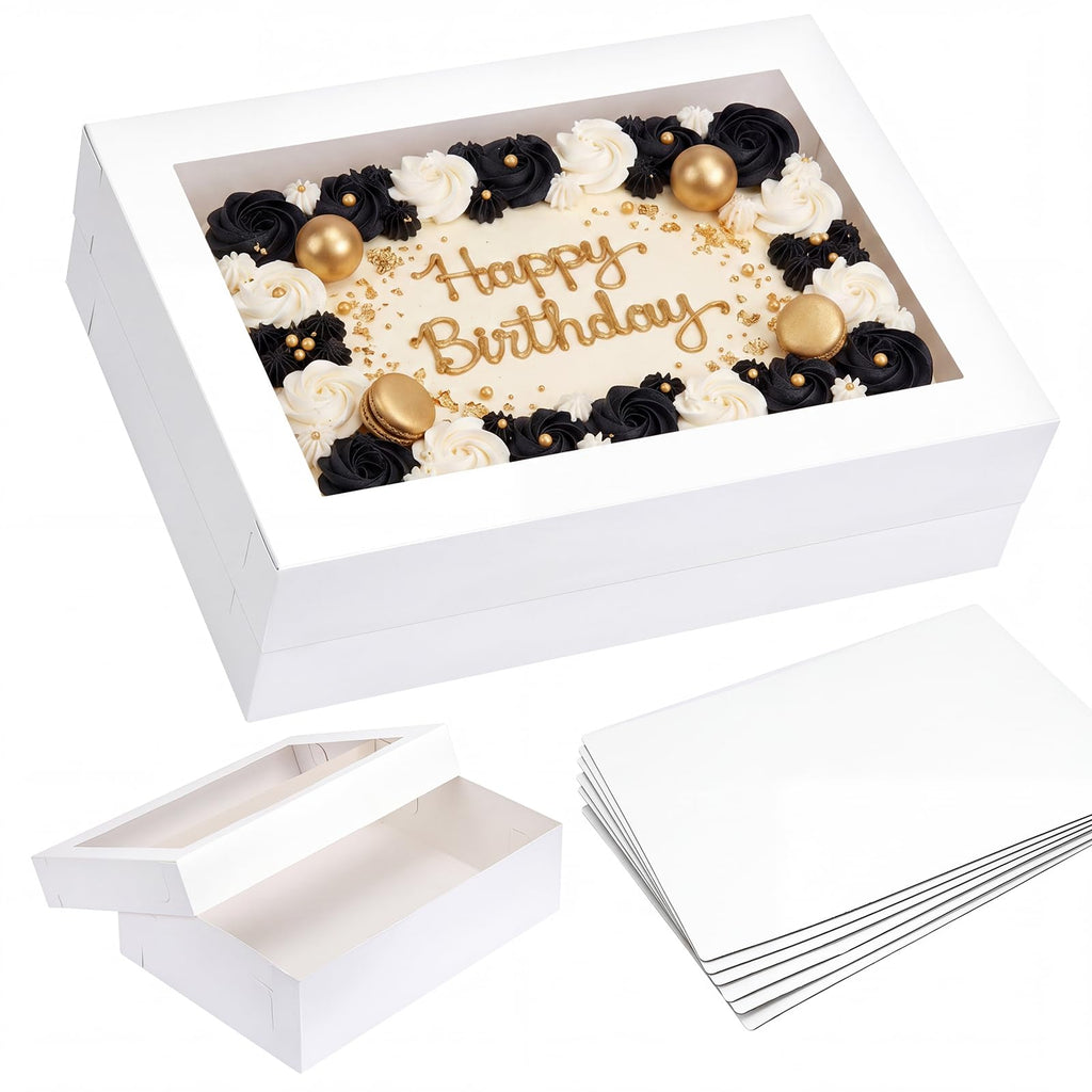 Moretoes 10pcs 14x10x4in Sheet Cake Boxes with Cake Board, White Rectangle Bakery Boxes with Window, for Quarter Sheet Cakes, Donuts, Cupcakes, Brownie&Pie For Graduation