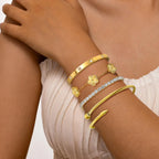 MOINSPIRE 18K Gold Plated Bracelets for Women, Stainless Steel Four Leaf Clover Tennis Nail Love Bangle Bracelets Set, Trendy Stackable Twist Cuff Bracelet Non Tarnish Jewelry Gifts Choice