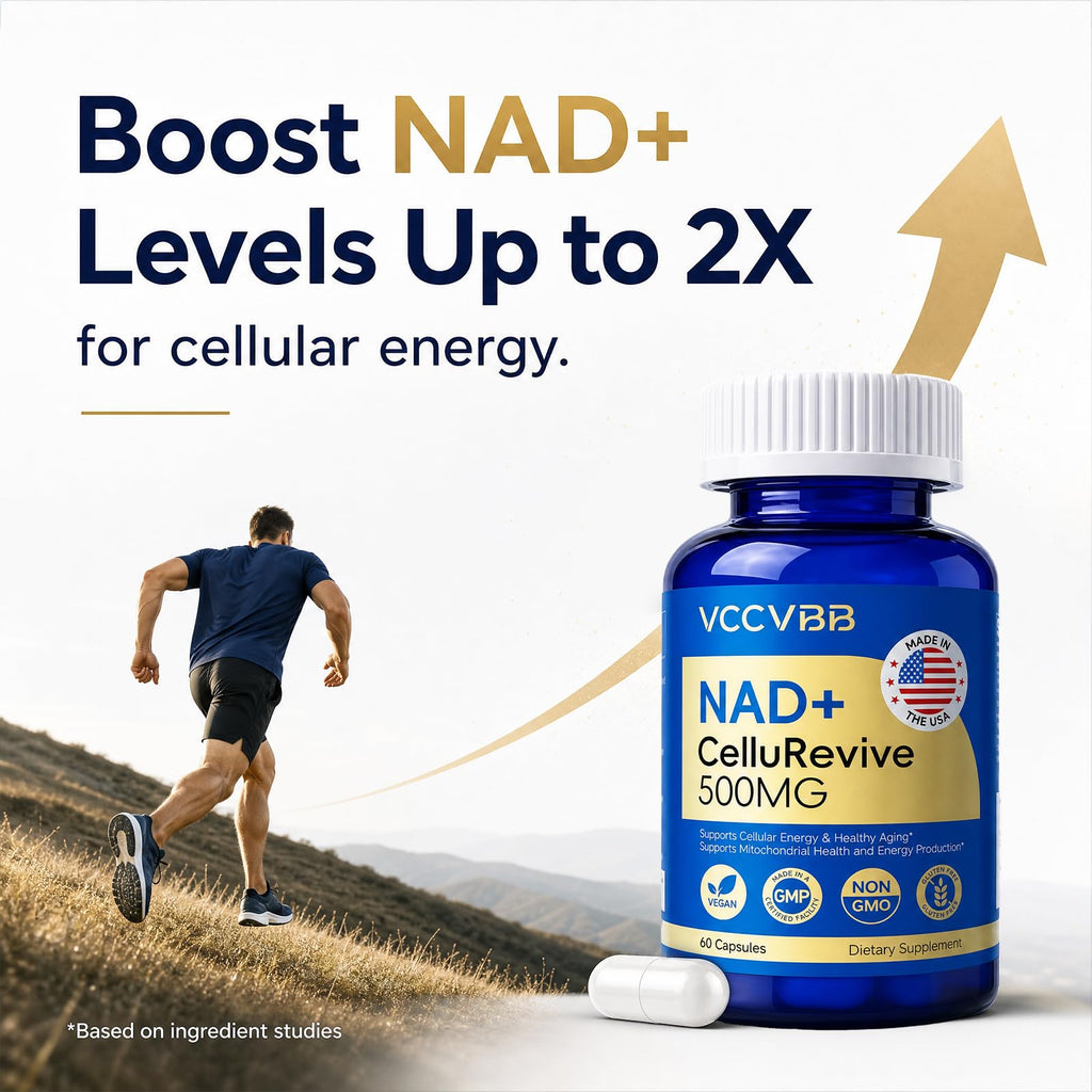 VCCVBB NAD+ Supplement 500mg - Nicotinamide Riboside for Cellular Energy & Mitochondrial Health, NAD Plus Boosting Support Healthy Aging, Stamina & Vitality for Women & Men - 60 Capsules