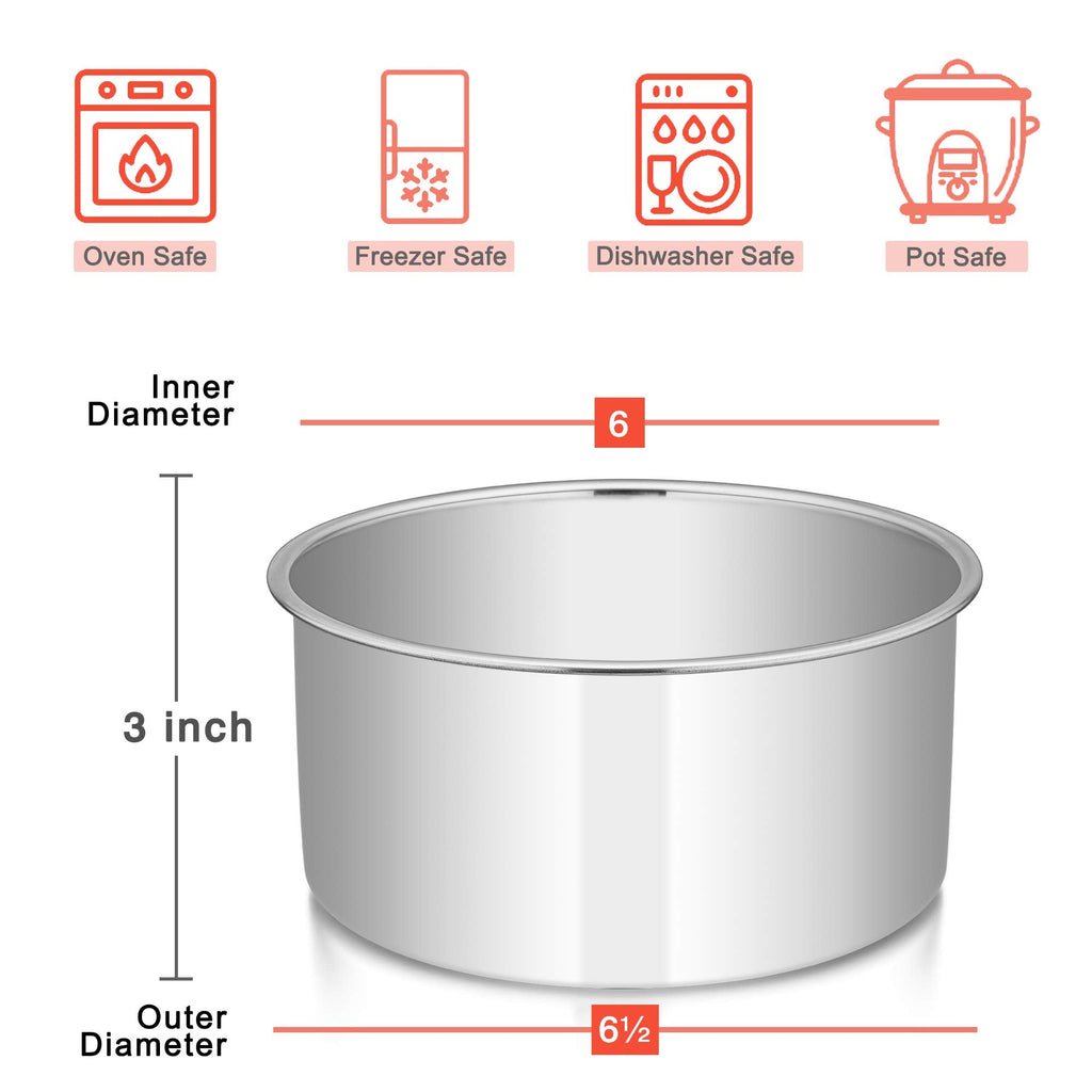 E-far Cake Pans Set of 3, 6 x 3 Inch Stainless Steel Round Cake Baking Pans Tins for Wedding Birthday, Deep Side & Non-toxic, Oven & Dishwasher Safe, Mirror Finish & Straight Side