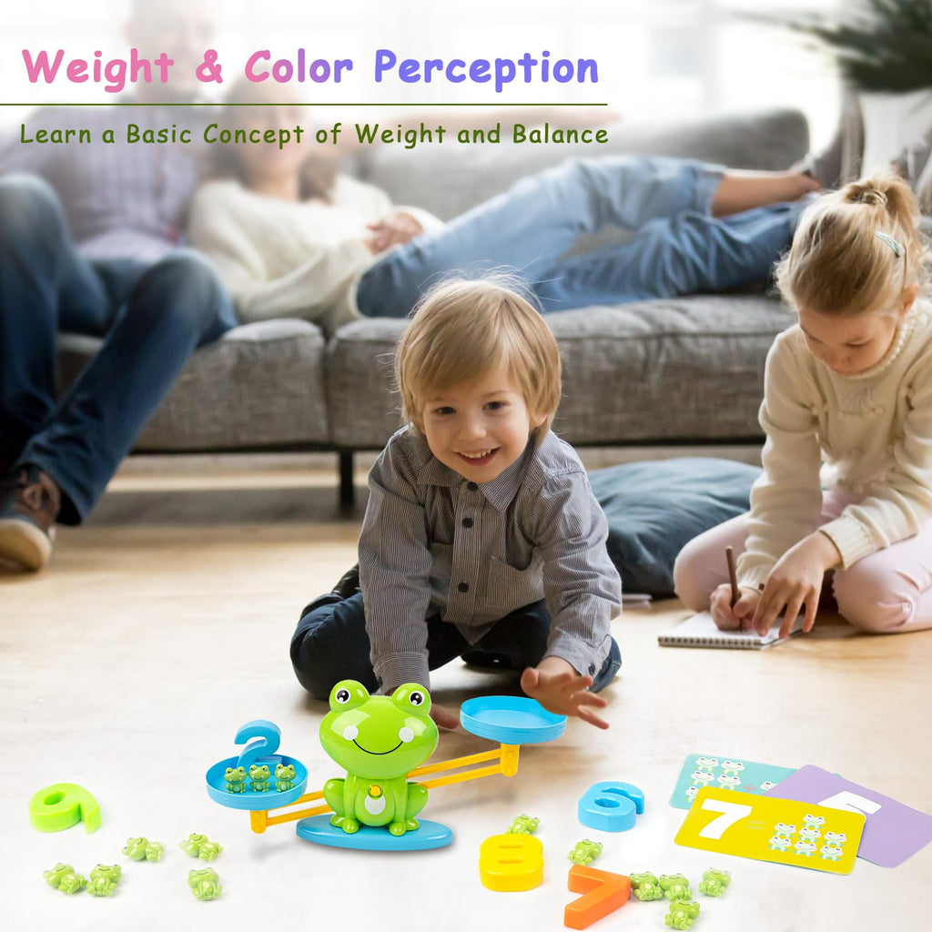 lonfypeng Frog Balance Counting Toys, Cool Math Learning Games for Boys and Girls, Educational Number Preschool Toy, Fun Children's Gift STEM Math Games for Kids Age 3+ (63 PCS)