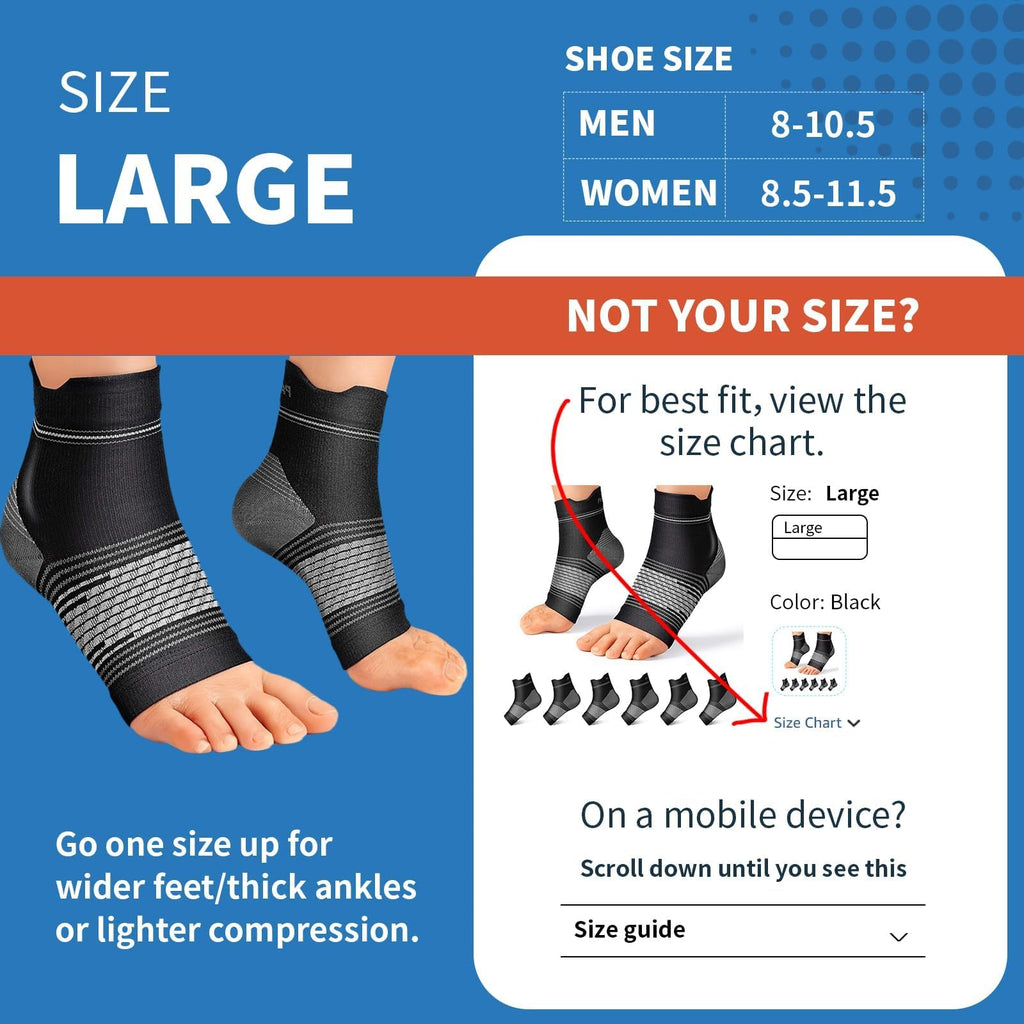 6 Pairs Plantar Fasciitis Socks for Men & Women, Ankle Brace Compression Socks with Arch Support for Achilles Tendonitis, Heel Pain, Swelling & Arthritis Relief, Black, Large