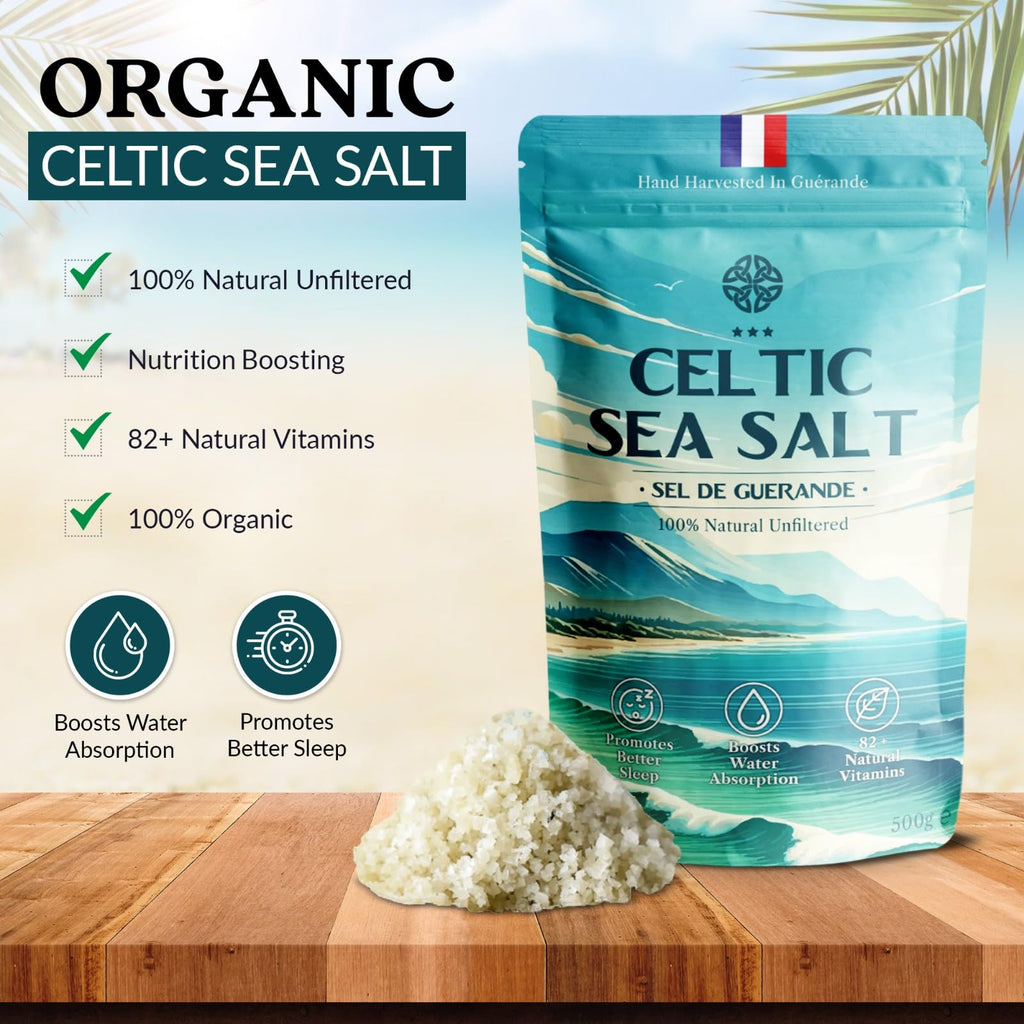 Celtic Sea Salt 500g | 100% Organic Unfiltered | 82+ Natural Minerals | Hand Harvested in Guerande, France | Coarse Grey | 1 Pack 500g