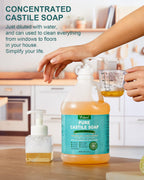 Yoken EWG Verified Organic Castile Soap Liquid (Unscented, 64 oz) Pure Castile Liquid Soap Made With Organic Oil, Clean & Gentle, Natural Castor Oil Soaps for Body & Face Wash, Hands, Dishes, Laundry