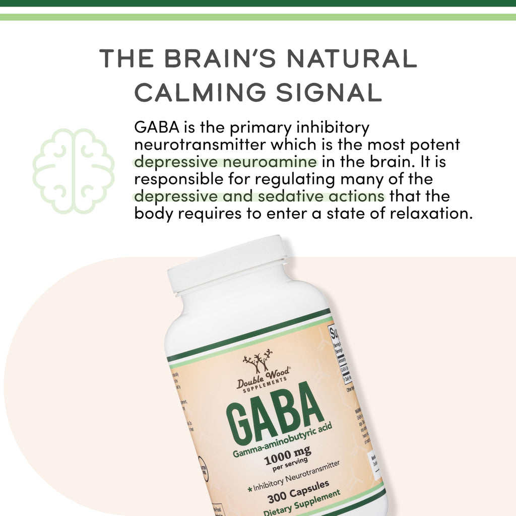 GABA Supplement (300 Capsules, 1,000mg per Serving) Promotes Calm, Relaxation, and Supports Sleep (Vegan Safe, Gluten Free, Non-GMO)(Gamma Aminobutyric Acid) by Double Wood (Pack of 2)