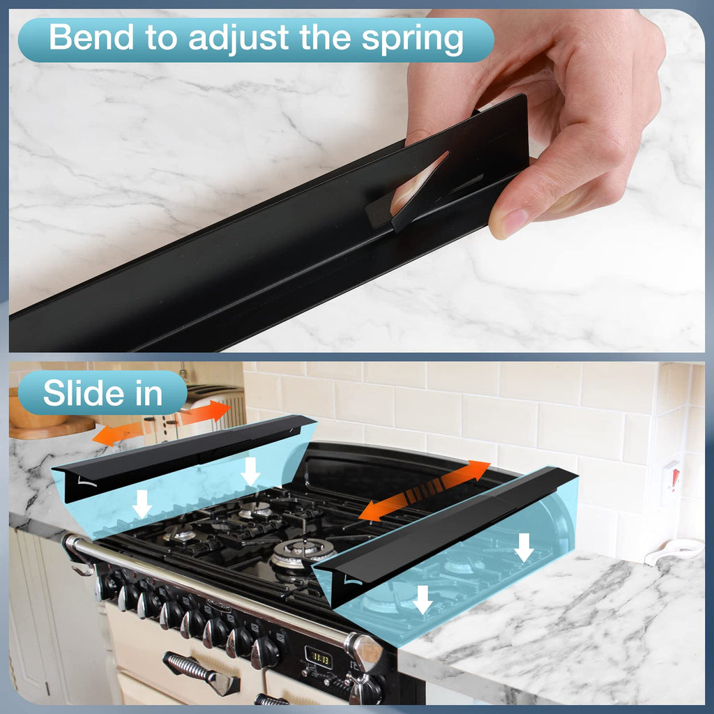 2PCS Kitchen Stove Counter Gap Covers, Stainless Steel Stove Gap Guard, Cooktop Trim Kit, Stove Gap Guards, Oven Gap Filler, Heat Resistant & Effectively Protect Stove Gap Filler(13.8"-27.5" Black)