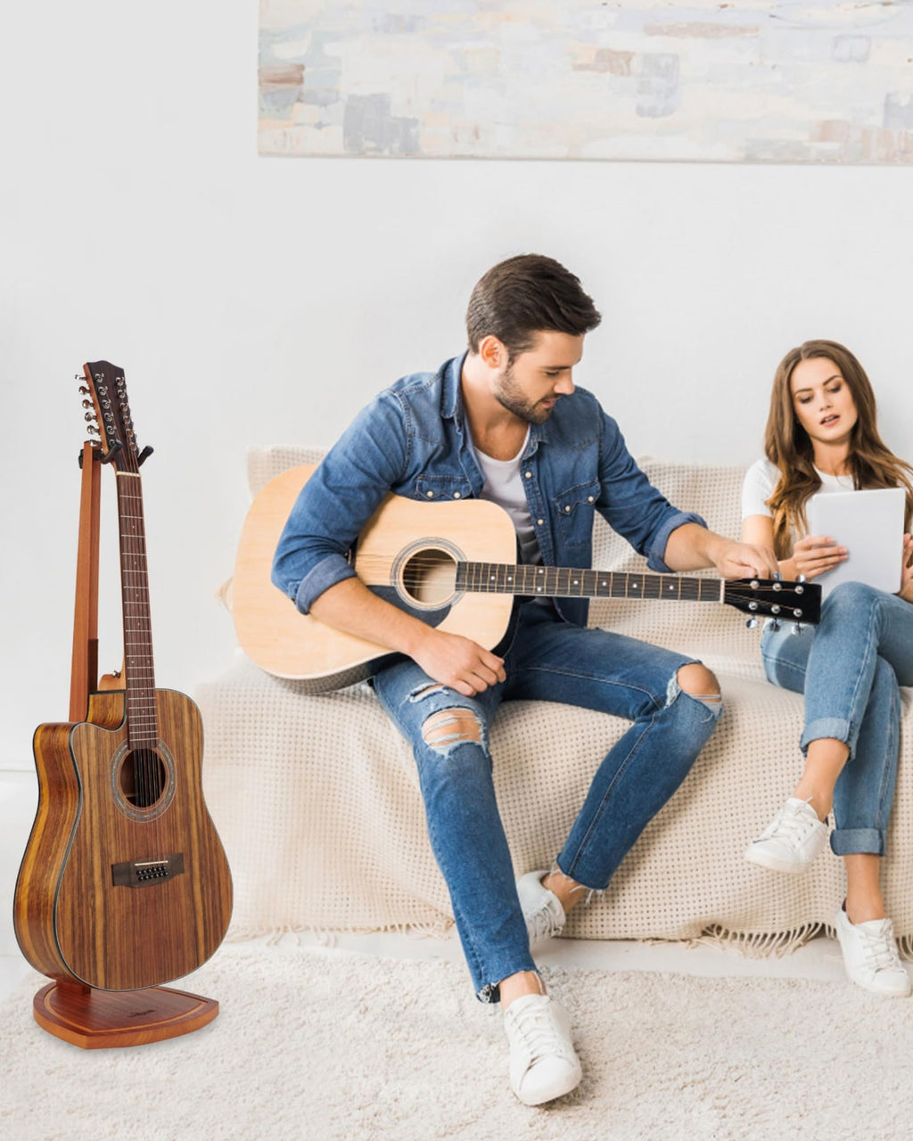 Musbeat Guitar Stand, Mahogany Wood Guitar Stand, Acoustic Guitar Stand Floor for Home Decoration and Studio Display, Electric Guitar Floor Stand for Mandolin, Bass, Guitar Gifts for Men and Women