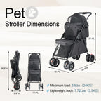 Double Pet Stroller for Medium Small Dogs and Cats with 2 Carriage, Durable Universal Wheels with Brakes Lightweight One Hand Foldale Kittens Puppies Travel Strolling Cart (Black)
