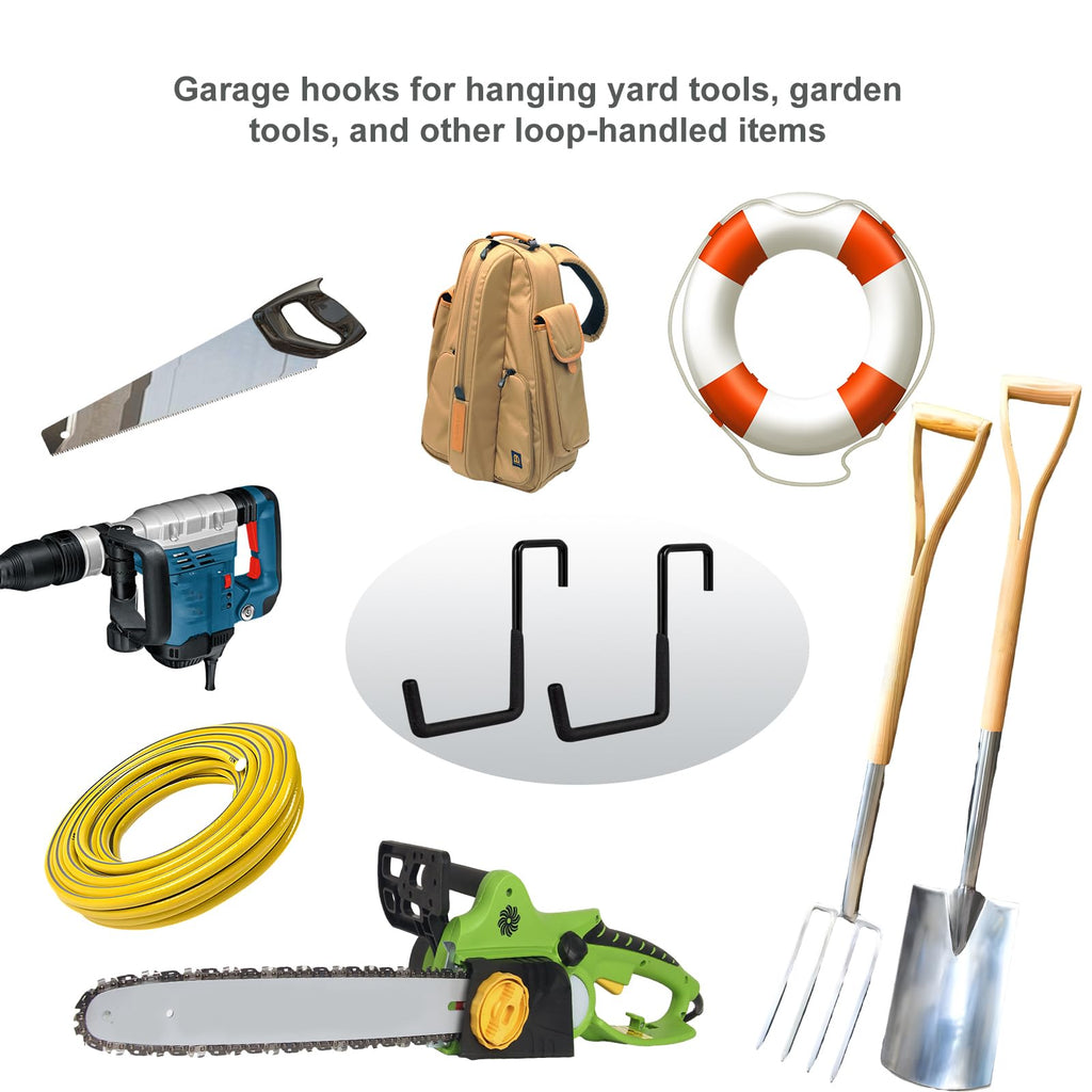 Gueryee 4 Pcs Rafter Hooks, Upgraded Fence Hangers, Heavy Duty Bike Hanger for Garage, Ladder Hook, Black Large S Hooks for Hanging Hose, Plants, Chairs, Bikes, Ladders, Cords and More