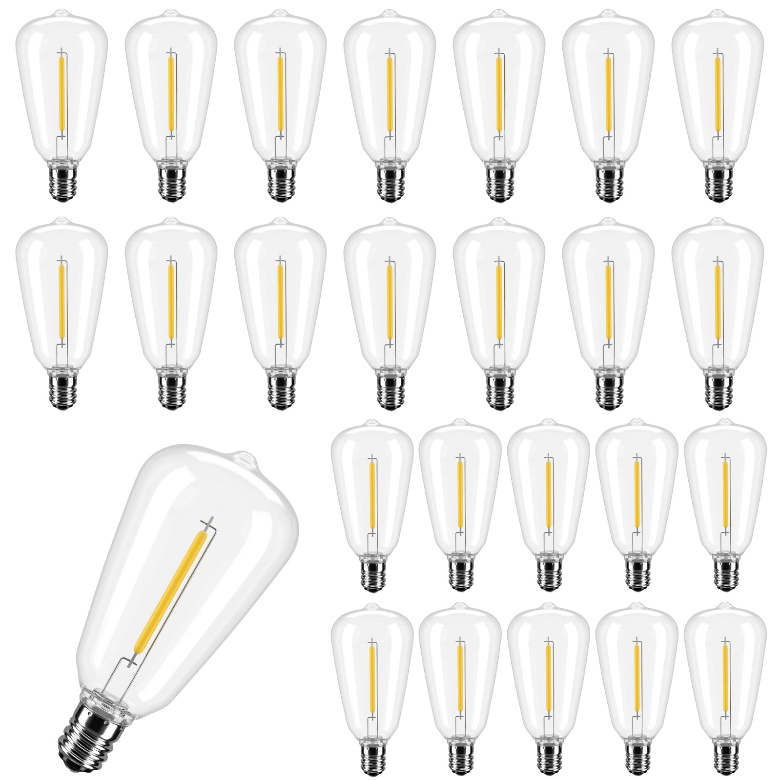 Konictom ST38 E12 LED Replacement Bulbs for Outdoor String Lights, 25 Pack 0.6W 120V Shatterproof Plastic Edison Bulbs, 2700K Warm White, 43LM IP65 Waterproof Dimmable Patio Light Bulbs