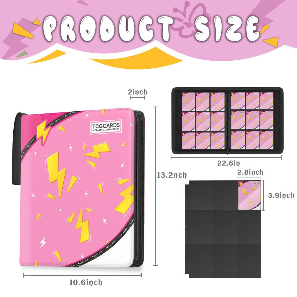 Trading Card Binder 9 Pocket,Card Binder 900 Pockets,Card Book Holder Cards with 50 Removable Sleeves,3-Ring Zip Design MTG/TCG/Sport Collectible Trading Card Albums Gifts for Boys and Girls (Pink)