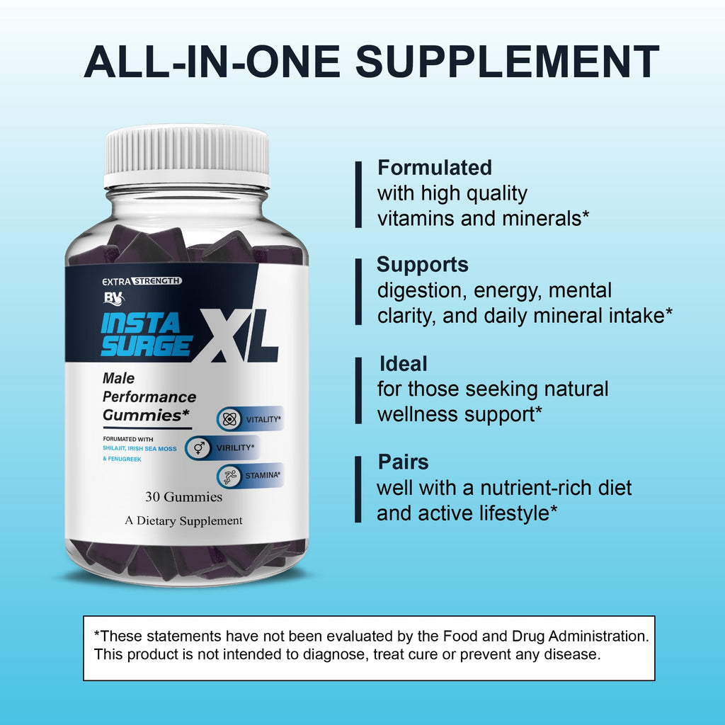 BLUE VIBE Insta Surge XL Gummies, InstaSurgeXL Advanced Overall Health Formula Supplement, InstaSurge XL Maximum Support (1 Pack - 30 Gummies)