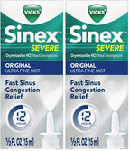 Vicks Sinex Severe Nasal Spray, Original Ultra Fine Mist, Decongestant Medicine, Relief from Stuffy Nose Due to Cold or Allergy, & Nasal Congestion, Sinus Pressure Relief, 265 Sprays (Pack of 2)
