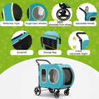 2025 Upgraded Dog Stroller for Large & Medium Dogs，Pet Stroller for 2 Small Dogs, Foldable Jogger Wagon with Detachable Carrier for Car Seat, Adjustable Handle, Up to 90 lbs, Blue