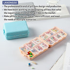 NEW Foldable & Double Protection Portable Weekly Pill Organizer 2 Times A Day with Etched Labels, AM PM 7 Day Week Medicine Box, Daily Travel Pill Case Dispenser for Vitamin, Supplement - Sky Blue