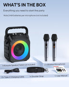 CYY Karaoke Machine, Portable Bluetooth Speaker with 2 Wireless Microphones