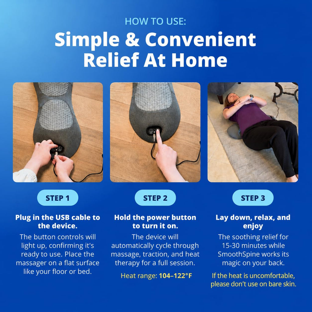 SmoothSpine Triple Fusion Back Massager - The Official Smooth Spine Massager with Heat - Design to Support Lower Back Comfort, Relaxation Device for Home Use (Triple Fusion Back Massager)