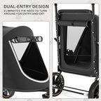MoNiBloom Pet Stroller for Large Dogs or Multiple Dogs Cats with Adjustable Handle, 3-Wheels Dual Entry Portable Dog Carting Easy Folding Pet Wagon Double Dog Stroller up to 55 lbs, Black