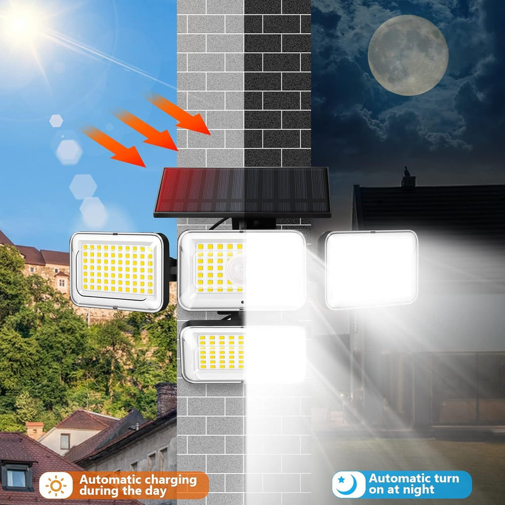 YSEAGA Solar Lights Outdoor, 288 LED 2800LM Motion Sensor Outdoor Light with Remote Control, 4 Heads IP65 Waterproof Solar Flood Security Lights for Outside Patio Wall -4PACK