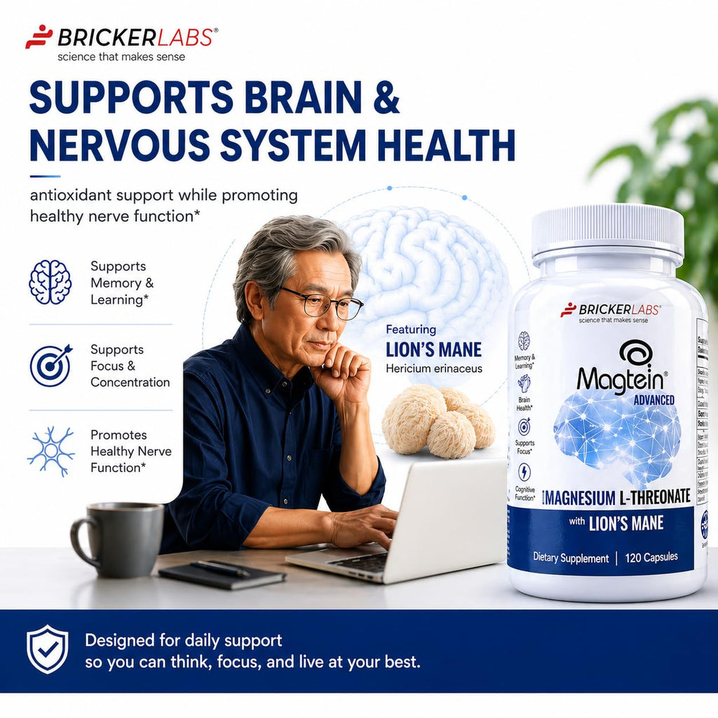 Bricker Labs Magtein & Lion's Mane Magnesium L-Threonate Supplement