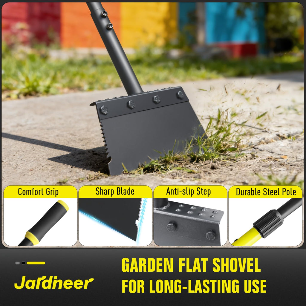 Jardineer Garden Flat Shovel Heavy Duty, Multifunctional Garden Cleaning Shovels for Lawn Edging,Sidewalk Weeding, Floor Scraper Long Handle, Metal Snow Shovel,Ice Scraper for Driveway (60")