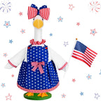 JcHrmers 4th of July Porch Goose Outfit 23 Inch Patriotic Goose Outfits Goose Stars Stripes Dress with Big Poofy Bow American Flag Fits for Independence Day USA 250th Anniversary Festival Decor
