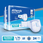 Attends Stretch Adult Disposable Briefs, Large/X-Large, 40"-70" Waist with Tab Closure, Ultimate Absorbency with Dry-Lock Containment Core, 96ct Case